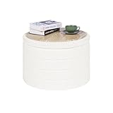 PINPLUS Hocker mit Stauraum Rund Sitzhocker mit Deckel, Faltbare Fußhocker Polsterhocker Couchtisch Ø56x40 cm für Wohnzimmer, Schlafzimmer & Flur, Cremeweiß