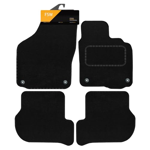 FSW - Car Floor Mats Fit Volkswagen Golf MK6 2008-2012 - Tailored Mats - Black Carpet - Anti Slip Mat - Non Slip Car Floor Mat, Fitted With Clips & Granulated Backing - 4 Pc Floor Mat Only