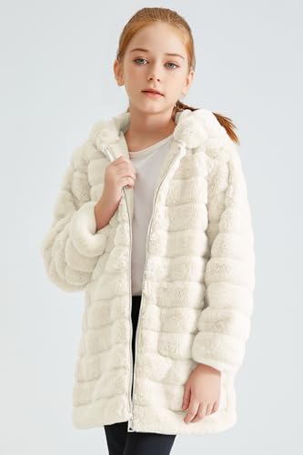Image of Giolshon Girls Faux Fur Fleece Jacket Sherpa Fuzzy Hoodie Winter Coat with Full Zip Fluffy Outerwear 2169