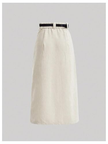 MakeMeChic Women's Corduroy Elastic High Waisted Long Skirt Button Split Hem Maxi Skirts2