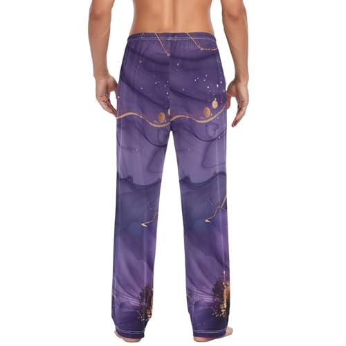 Men's Pajama Pants Violet Floral Marble Sleep Pajama Lounge Pant with Pockets, Elastic Waistband2