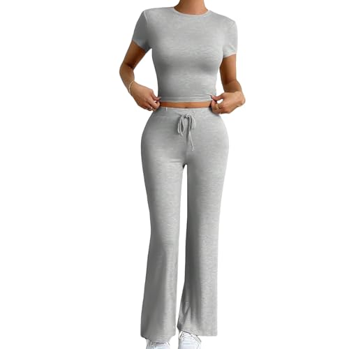 Sweat Suits for Women 2 Piece Bodycon Outfits Short Sleeve Crop Tops Straight Leg Sweatpants Workout Track Suit 20254