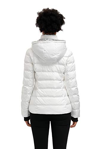 Slow Down Women Midweight Down Puffer Jacket, Warm Hooded Winter Down Jacket For Women With Faux-Fur Hood & Collar (White, S) #TOP2