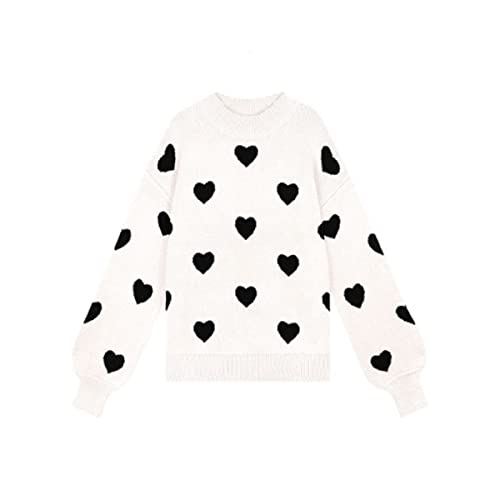 Image of Cute Sweaters for Women Girls Lovely Heart Printed Loose Casual Oversized Sweaters Crewneck Long Sleeve Pullover Knit Top