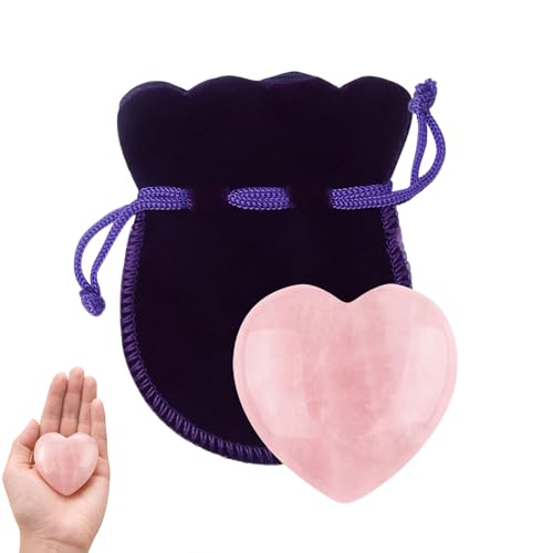 1Pc 45mm Rose Quartz Crystals Heart Delicate Healing Crystals Natural Love Hearts Gemstones Stocking Fillers Women Anxiety Relief Crystal Mindfulness Gifts for Women Valentines Day Gifts for Her