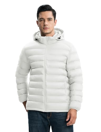 Image of TBMPOY Men's Lightweight Puffer Jackets Detachable Hood Water-Resistant Casual Winter Coat Hooded Insulated for Travel Ski