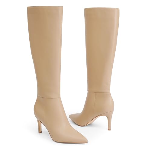 Image of Easyfox Knee High Boots Women Pointed Toe Stiletto Heel Tall Boots | Side Zipper,3 In Stiletto Heel,Fall Spring Winter Fashion Dress Tall Boots,Evening Bridal office Long Boots
