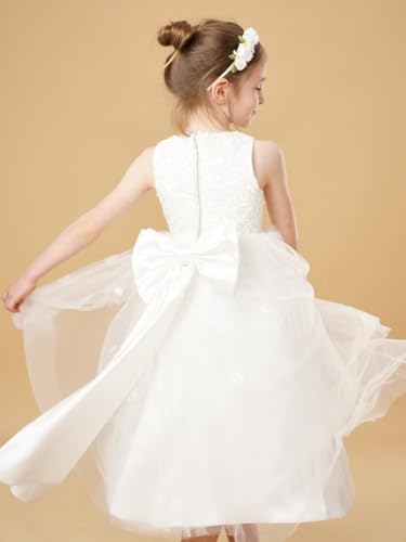 Flower Girl Dress Lace Tulle Tea Length Wedding Kids Bridesmaid First Communion Dresses for Girls Birthday Party Gown3