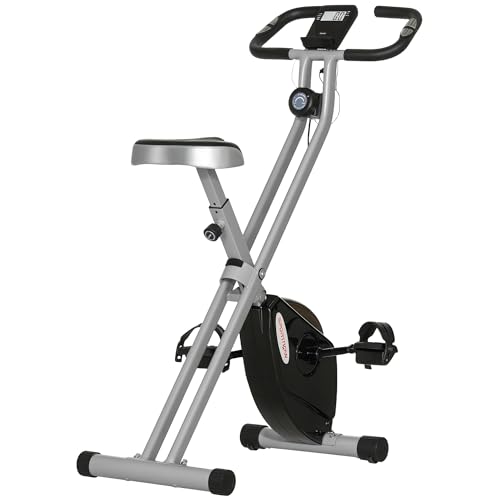 SPORTNOW Folding Exercise Bike, Quiet Stationary Bike with 8-Level Magnetic Resistance, Heart-Rate Sensor, Adjustable Seat and Wheels for Home Gym Workout