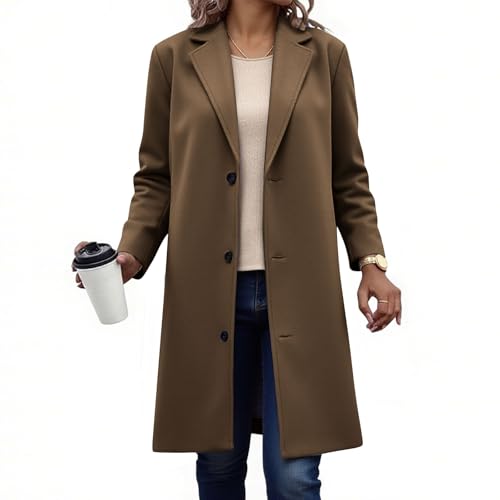 KODMNSW Wollmantel Damen Lang Fleecemantel Winterjacke V-Ausschnitt Elegant Dufflecoat Warm Wolljacke Einfarbig Wintermantel Trenchcoat Frau Winter Mantel mit Gefüttert...