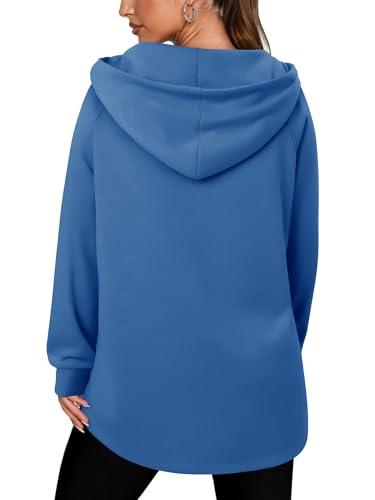 onlypuff Women Hoodie Pullover Trendy Quarter Zipper Lapel Sweatshirts Drawstring Cute Hooded Tunic Tops with Side Pockets