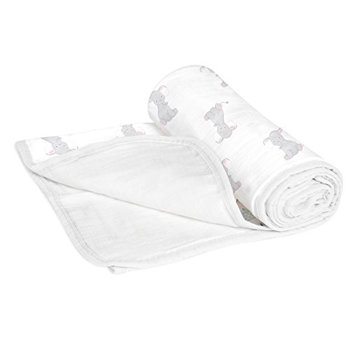 Image of aden + anais Aden Stroller Blanket, 100% Cotton Muslin, 2 Layer Lightweight and Breathable, 27.5 x 27.5 inch; Safari Babes - Elephant
