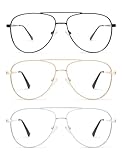AMOMOMA Trendy Aviator Reading Glasses for Women,Men Blue Light Blocking Computer Readers Retro Metal Frame AM6162, Black&Gold&Silver 1.50x