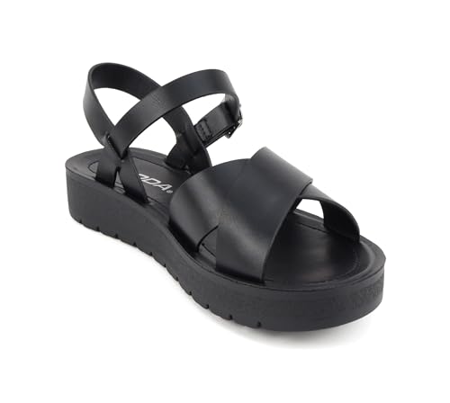 Image of Soda CHESTER ~ Women Flat Sandals Flatform Ankle Buckle Criss Cross Band Straps Sandals Shoes (Gold Raffia, 5.5)