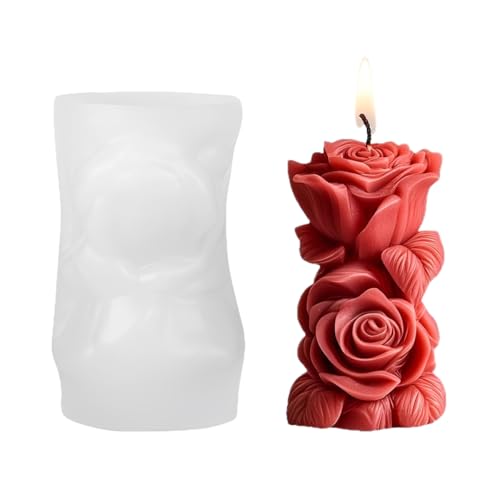 HASTHIP® Silicone Candle Mold 3.9'' Rose Flower Pillar Candles Mould, Luxury Romantic Rose Flower Design, Pillar Candle Mold for DIY Scented Candles, Soap, Wax, and Resin Crafts, 2.5''x3.9''