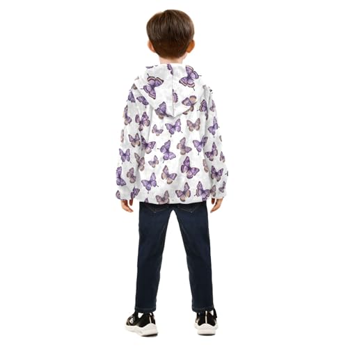 CHIFIGNO Butterflies Purple Kids Hooded Jacket, Comfy Lightweight Fleece Outerwear Jackets 3T4