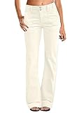 Flamingals Women's Wide Leg Pants for Women Mid Waist Dress Flare Straight Leg Corduroy Pants Workout Jeans Trendy White L