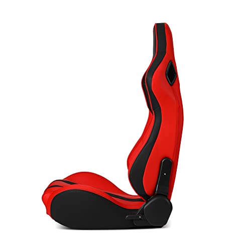 Modifystreet Pair Of Universal Main Black+Red Side Pvc Leather Sport Reclinable Racing Seats W/Sliders #TOP2