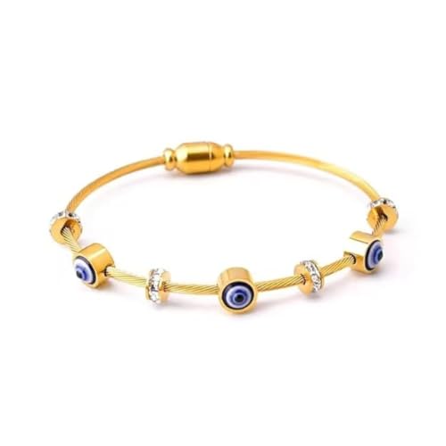 Image of Premium Gold Plated Evil Eye Bracelet Kada for Women | Anti Tarnish & Hypoallergenic | Raksha Bandhan Gift for Sister | Stylish Lucky Charm Kada