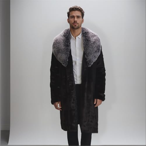 Colf Men's Winter Long Sleeve Turn Collar Faux Fur Coat Outwear Long Parka Jacket Overcoat3