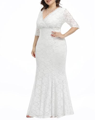 Wedding Dresses for Bride Plus Size - Mermaid Formal Evening Gown Wrap Neck Lace Dress3