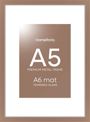 Image of Homeforia A5 Picture Frame Mocha, High End Metal 5.8x8.3 Frames Matted to 4.1x5.8 Print, A5 Photo Frame with Mat A6, 5.8 x 8.3 Poster Frame, 8.3x5.8 Display Frames, Tempered Glass, Wall Kit, Set of 1