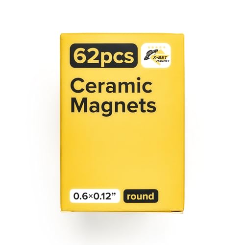 Image of Strong Ceramic Round Magnets with Adhesive Backing (0.6x0.12 /15x3mm, 62 pcs) - Heavy Duty Sticky Magnets, Non-Corrosive, Versatile for Home, Office, Workshop, Whiteboard, Fridge and Hobby Use