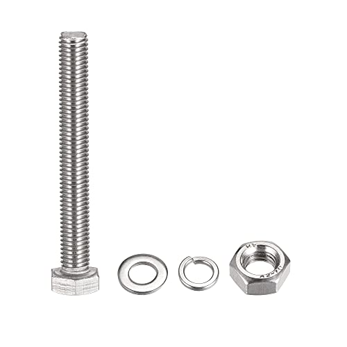 Image of uxcell M10 x 80mm Hex Head Screws Bolts, Nuts, Flat & Lock Washers Kits, 304 Stainless Steel Fully Thread Hexagon Bolts 6 Sets