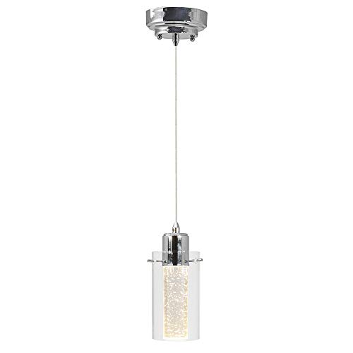 New Arrivals Lumxa LED Mini-Pendant Light - Modern Chrome Hanging Mini-Pendant Light Fixture with Glass and Bubble Crystal Lighting Kit for Kitchen and Dining Room(No Bulb Required)