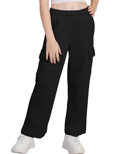 WULFUL Girl’s Cargo Sweatpants Wide Leg Fleece Lined Casual Pants for Girl Fall Winter Baggy High Waisted Pants with Pockets3
