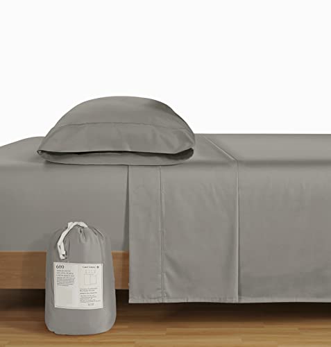 Lane Linen 100% Cotton Sheets Twin Size 3 Piece Set - 600 Thread Count Luxurious Hotel Combed For Bed Super Soft Bedding & Pillowcases Charcoal #TOP22
