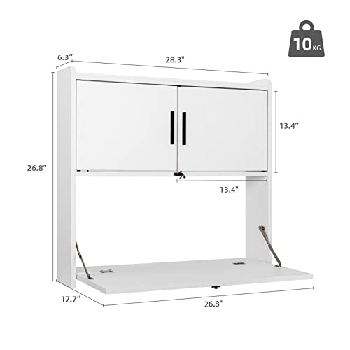 Artethys Wall Mounted Desk Multifunctional Fold Down Laptop Computer Table Writing Workstation With Storage Compartments Space Saving For Home Office #TOP2