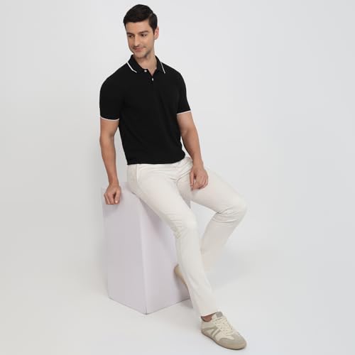 Image of Park Avenue Men Slim Fit Solid Pattern Cotton Polyester Blend Half Sleeve Polo Neck Casual T-Shirt