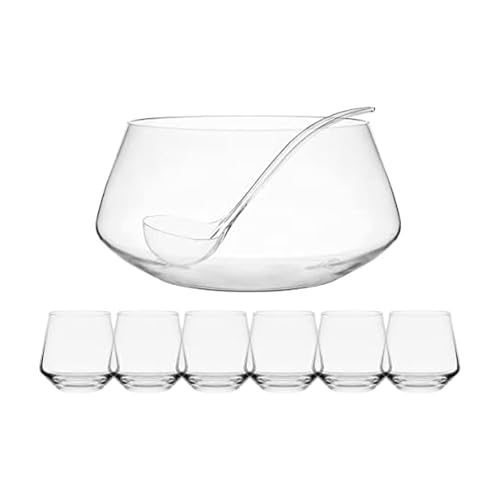 Mikasa Akimbo 8 Piece Punch Bowl Set with Acrylic Ladle, 11-Quart