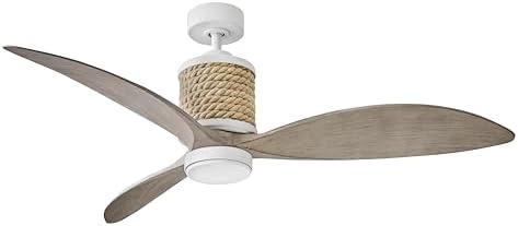 Hinkley Marin 60" Indoor/Outdoor Smart Ceiling Fan with Light and Remote, Decorative Nautical Rope-Wrapped Motor Housing, Damp-Rated, Composite Fan Blades, Integrated LED, Matte White