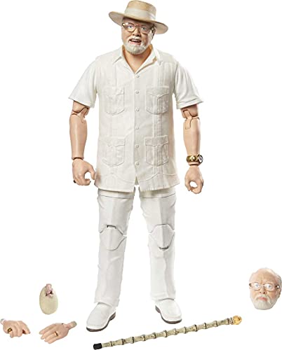 Jurassic World Toys Amber Collection John Hammond 6-in Action Figure, Swappable Hands & Head, Cane & Hatching Dinosaur Egg Accessories, Collectible...