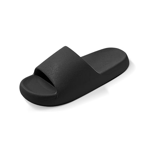Image of Jerzmy Comfy Slides for Women Men | Extra Soft Pillow House Slippers Pool Shower Shoes | Non Slip Cloud Sandals for Summer Indoor Outdoor Beach, Black Size 6-7