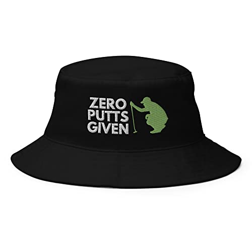 Zero Putts Given Hat Bucket Hat | Funny Golf Embroidered Bucket Cap | Gift for Golfers Black