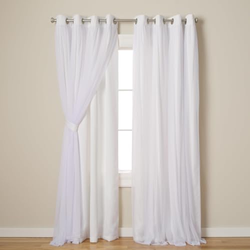 Image of TOWN & COUNTRY LUXE Talia Layer Indoor Curtains, Sheer and Room Darkening Blackout, Grommet Top, Energy Efficient Set, 52 inchx84 inch, Winter White (Pack of 12)
