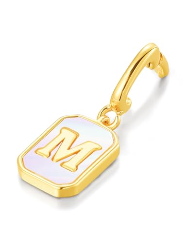 Letter Charms Gold Initial Charm with Clasp Rectangle Alphabet Letter Pendants for Necklace Bracelet