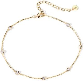 PAVOI 14K Gold Plated Charm Link Flat Gold Anklets for Women