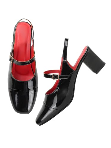 Image of TRYME Women Mary Jane Block Heels | Single Strap Round Toe Pumps | Comfortable Chunky Heel Shoes | Stylish Formal Casual Office Party Footwear