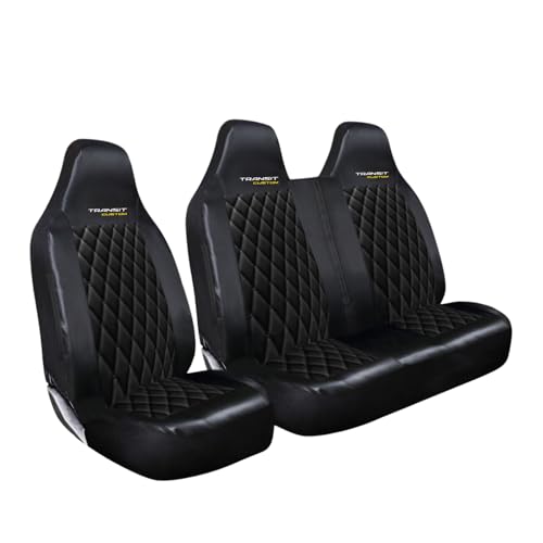 JH AUTOSTORES - FOR FORD TRANSIT CUSTOM 2013-2023 - PREMIUM QUILTED BLACK LEATHER FRONT DRIVER & PASSENGER SEAT COVERS SET HEAVY DUTY WATERPROOF SEAT PROTECTORS 2+1 SINGLE + DOUBLE 956