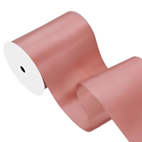 Image of Dusty Pink Satin Ribbon 4 inch X 15 Yards Polyester Ribbon for Gift Wrapping Very Suitable for Weddings Party Hair Bow Invitation Decorations and More