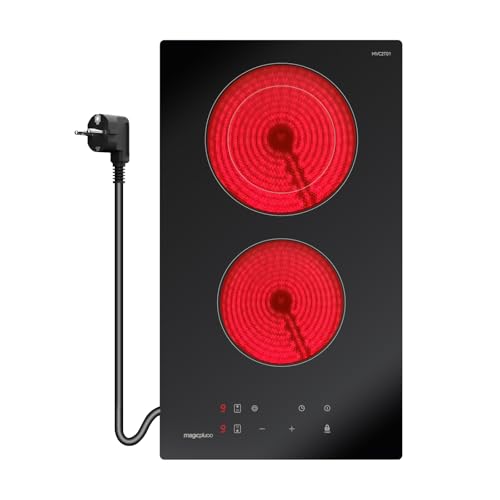 magicplux Plaque Vitrocéramique 2 Zones, 3400W, 29,5cm, 9 Niveaux de Puissance, Commande Tactile, Verrouillage Enfants, Minuteur 1-99 Min, Geeignet für Alle...