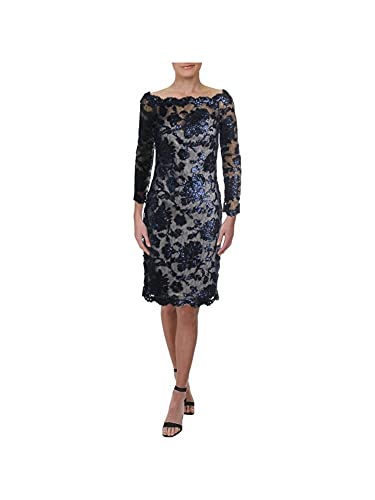 Tadashi Shoji Women's Off-The-Shoulder Lace Cocktail Dress (6, Navy)
