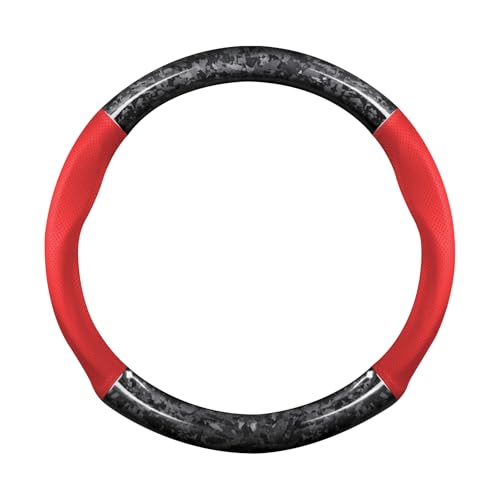 Ergocar Car Steering Wheel Sleeve, Round Forged Carbon Fiber and Leather Material Steering Wheel Sleeve, 37-38cm/14.5-15inch, Non-Slip, Soft, Breathable, Sports Style