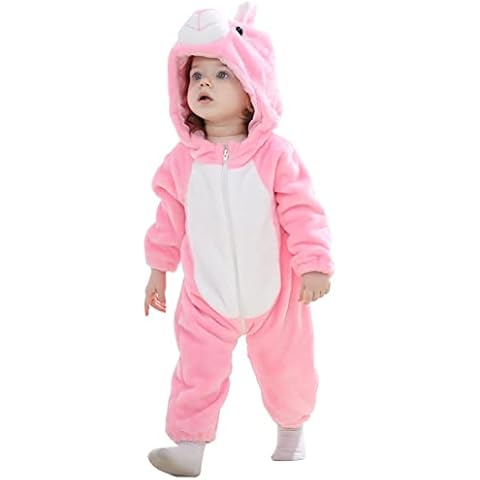 Baby Flannel Onesie Jumpsuit Cartoon Pink Rabbit Snowsuit Fleece Winter Snowsuit Coat For Baby Boys Girls Hooded Romper 6-12 Months Cover