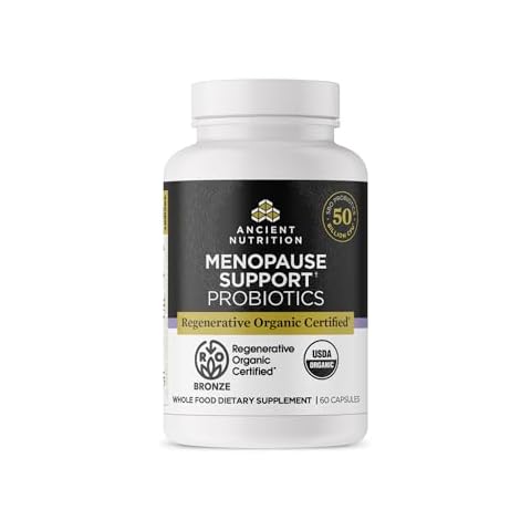 Ancient Nutrition Regenerative Organic Certified Probiotics for Menopause Support, Probiotics Menopause Support, Healthy Digestion and Women’s Health Support, 50 Billion CFUs* Per Serving, 60 Count Cover