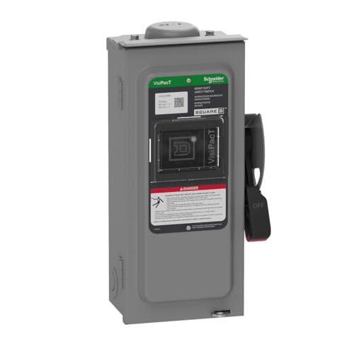 Square D by Schneider Electric VH321NRB VisiPact Heavy Duty Safety Switch with Viewing Window and Red (On) and Black (Off) Indicators, Fusible 3 Pole, 30A, 240VAC/250VDC, Type 3R